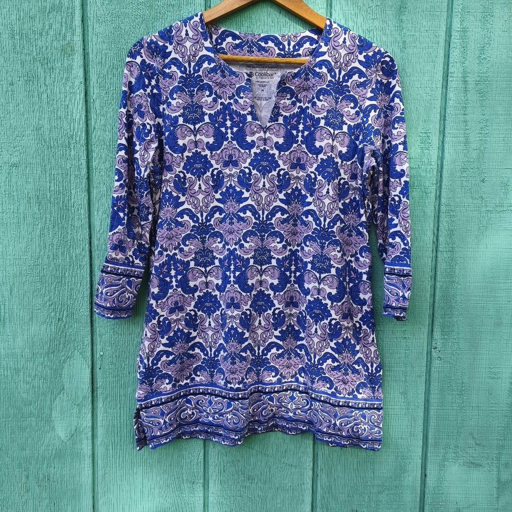 Coolibar St Lucia Sun Protection Tunic Top sz M Purple Blue Coastal Beach Outdoo